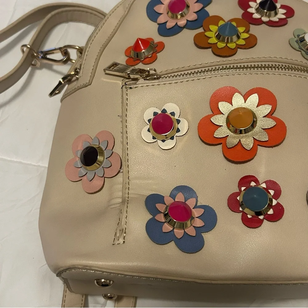 Floral Embellished Cream Boho Mini Backpack - Picture 9 of 16